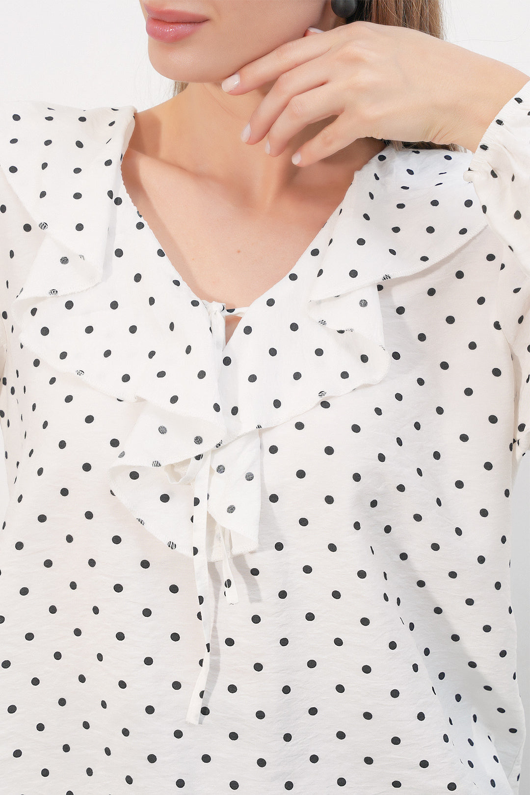 Bigdart Blouse à pois avec détail de col femme 40034 - b.Blanc