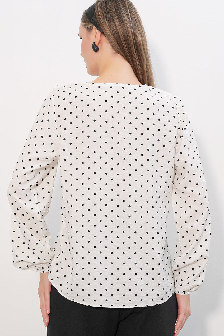 Bigdart Blouse à pois avec détail de col femme 40034 - b.Blanc