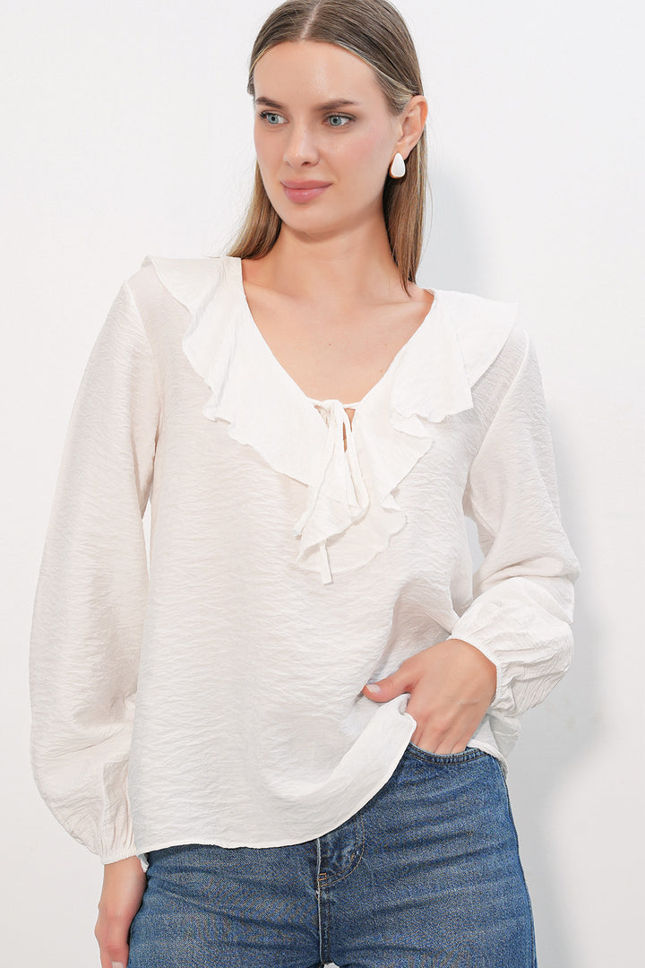 Bigdart Blouse à détail de col femme 40034 - Blanc