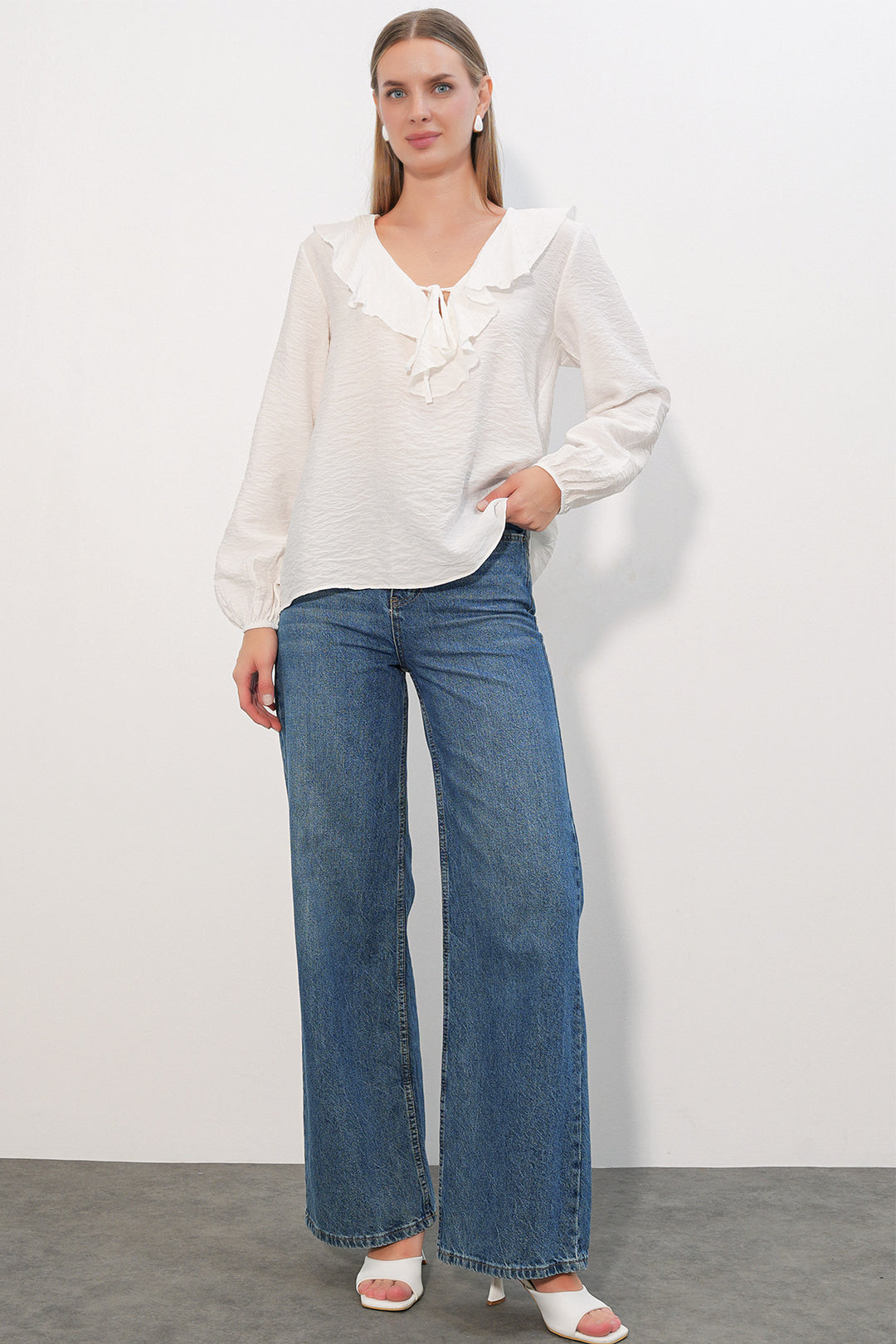 Bigdart Blouse à détail de col femme 40034 - Blanc