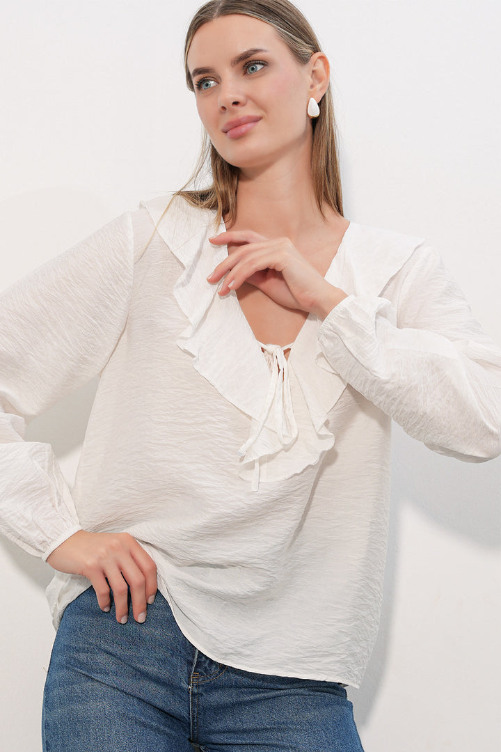 Bigdart Blouse à détail de col femme 40034 - Blanc