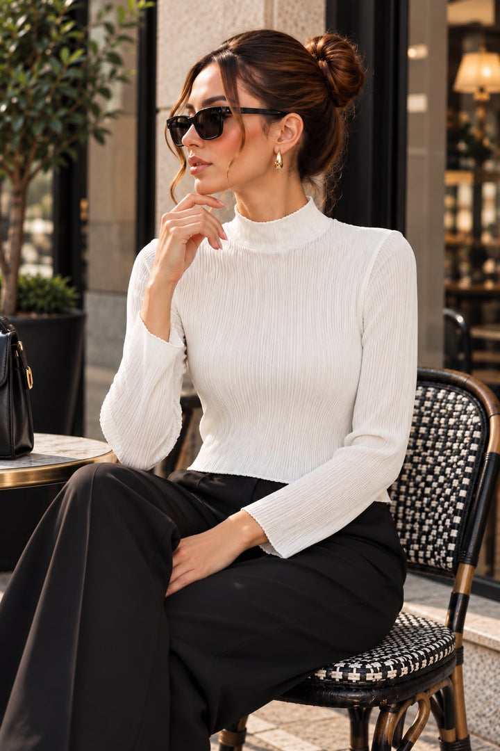 Bigdart Blouse texturée à détail de col pour femme 40041 - Blanc