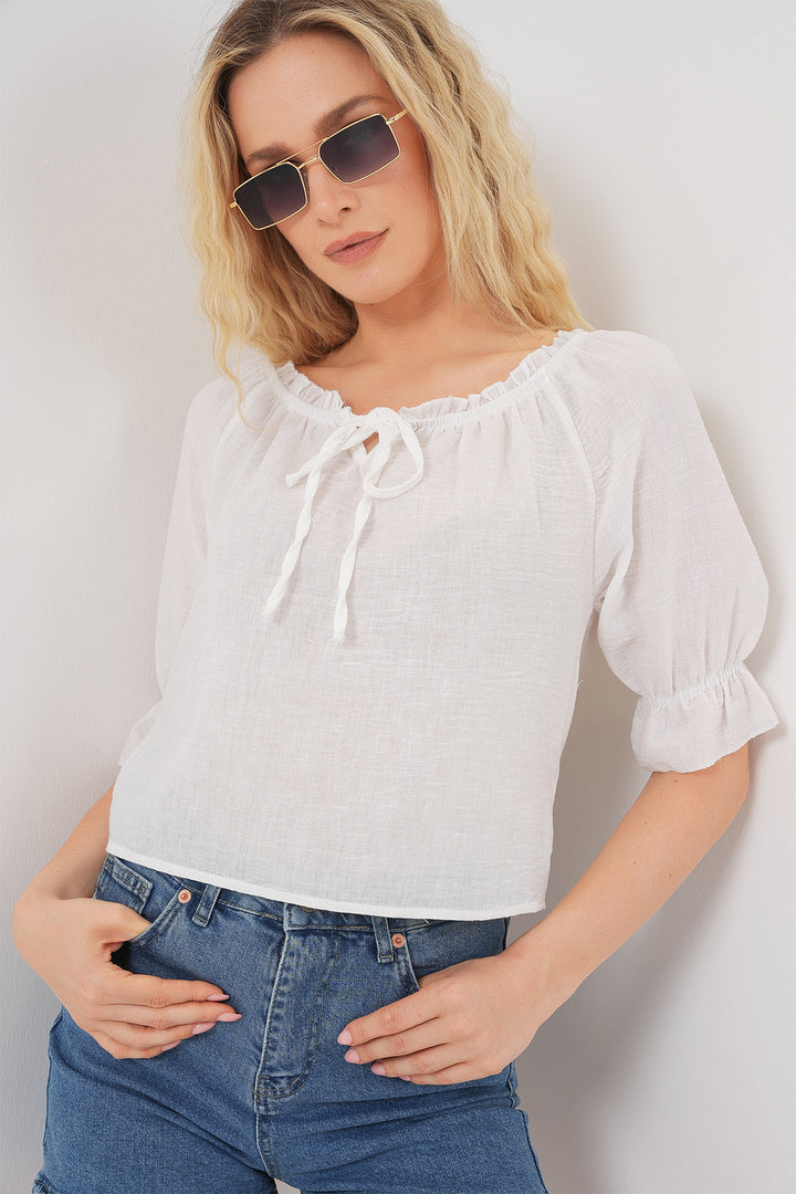 Bigdart Blouse femme à col volanté 959 - Blanc