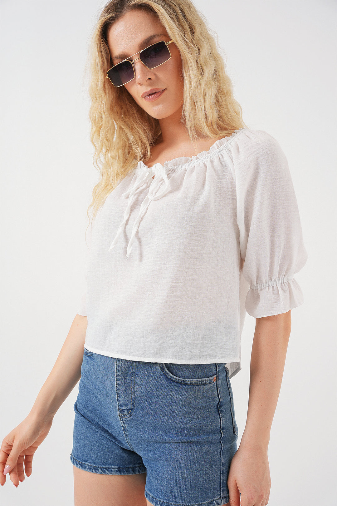 Bigdart Blouse femme à col volanté 959 - Blanc