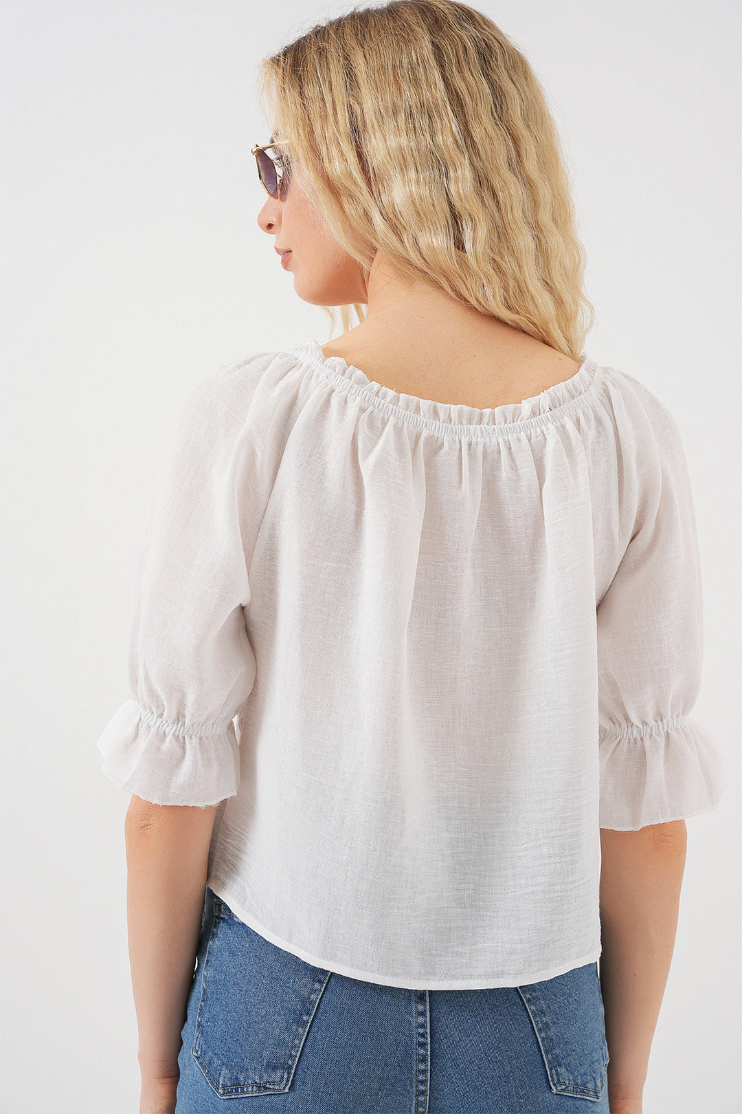 Bigdart Blouse femme à col volanté 959 - Blanc