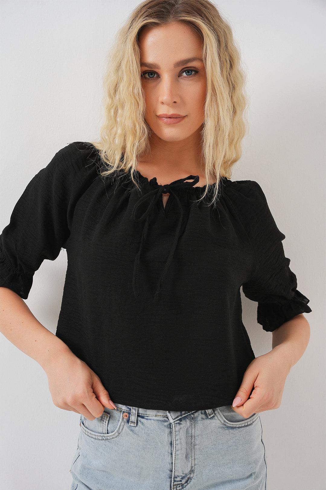 Bigdart Blouse femme à col volanté 959 - Noir