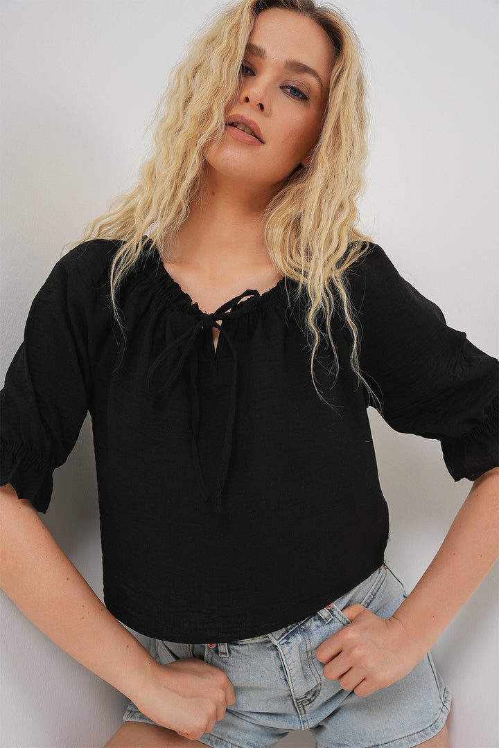 Bigdart Blouse femme à col volanté 959 - Noir