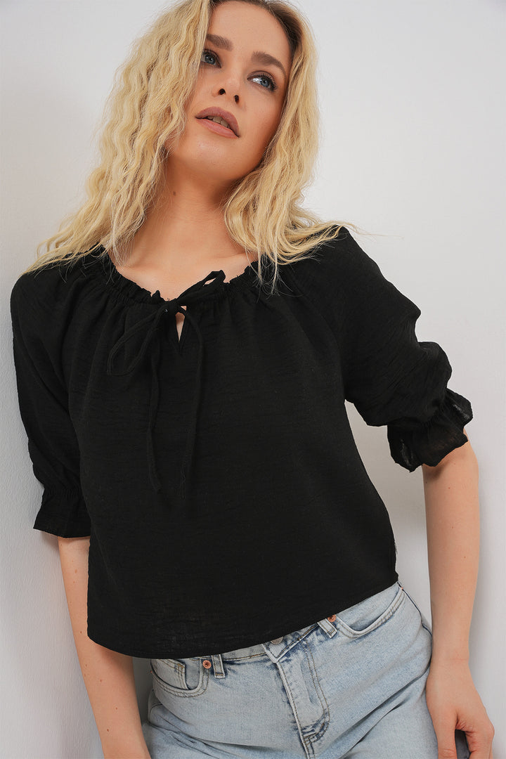 Bigdart Blouse femme à col volanté 959 - Noir