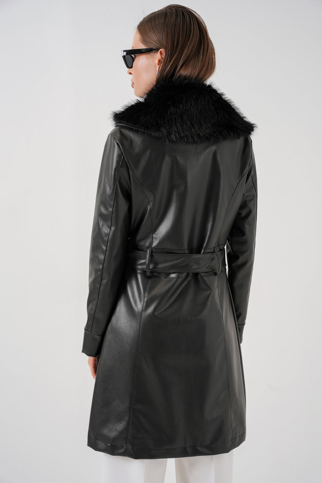Bigdart Manteau en cuir avec col en fourrure pour femme 1048 - Noir