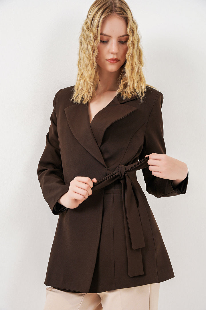 Bigdart Veste blazer à nouer sur le côté pour femme 0750 - Marron