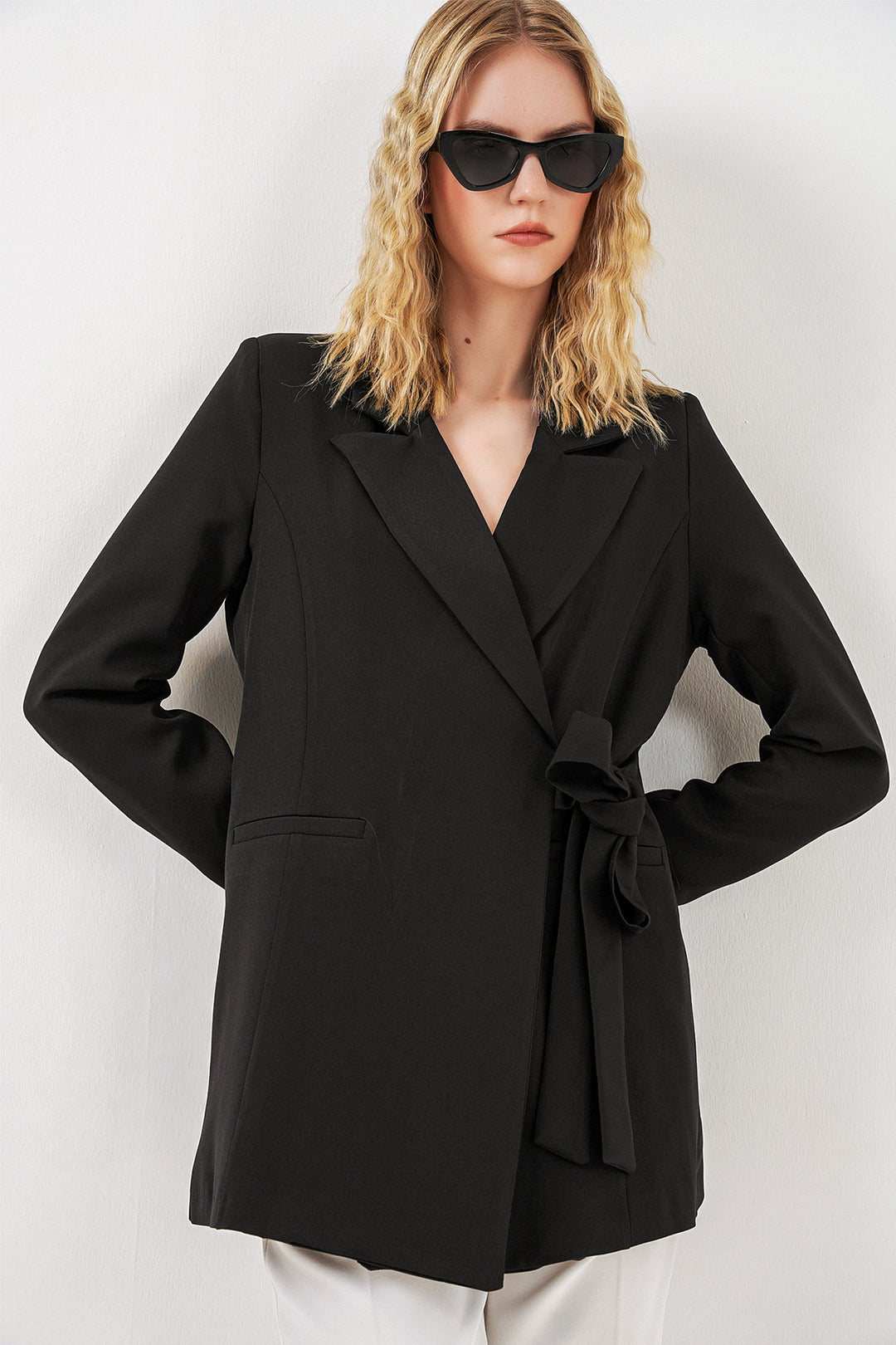 Bigdart Veste blazer à nouer sur le côté pour femme 0750 - Noir