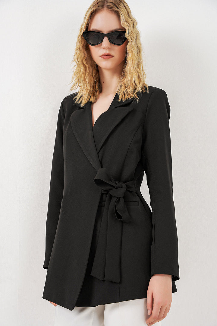 Bigdart Veste blazer à nouer sur le côté pour femme 0750 - Noir