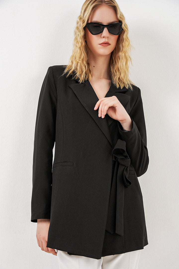 Bigdart Veste blazer à nouer sur le côté pour femme 0750 - Noir