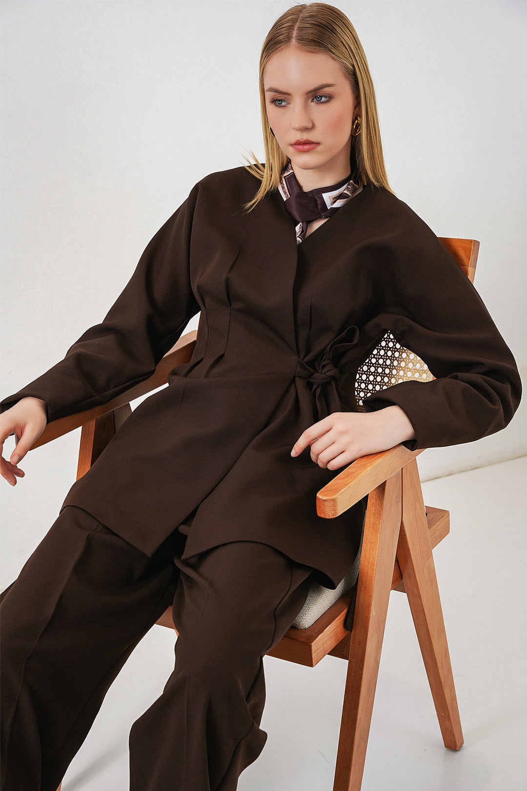 Bigdart Veste Pantalon Femme à Nouer sur le Côté 30099 - Marron