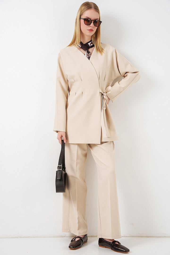 Bigdart Veste Pantalon Femme à Nouer sur le Côté 30099 - Crème