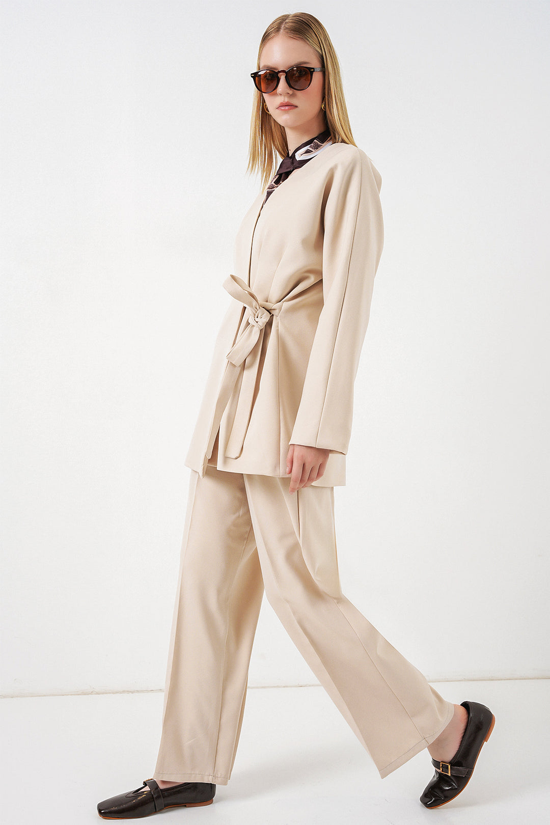 Bigdart Veste Pantalon Femme à Nouer sur le Côté 30099 - Crème