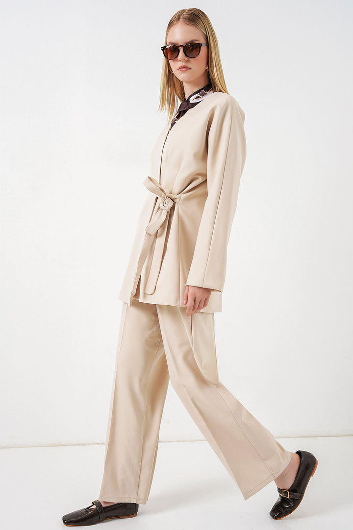 Bigdart Veste Pantalon Femme à Nouer sur le Côté 30099 - Crème