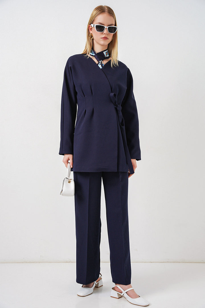 Bigdart Veste Pantalon Femme à Nouer sur le Côté 30099 - Bleu marine