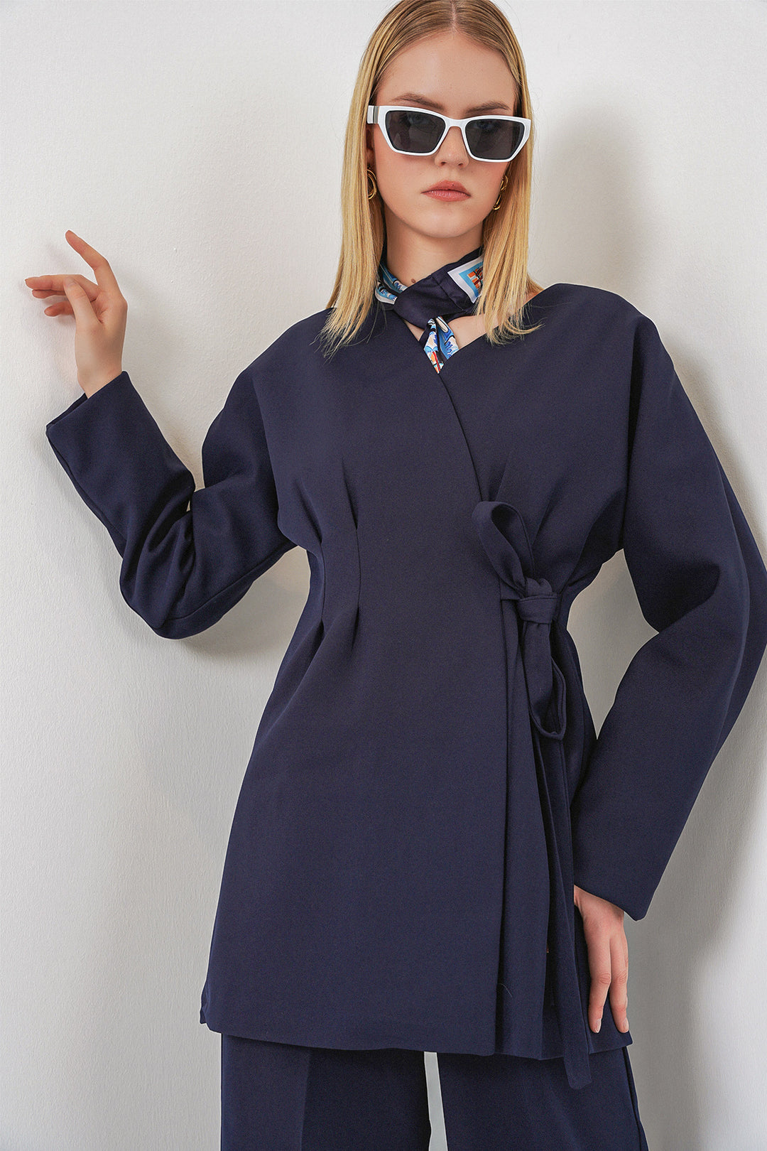 Bigdart Veste Pantalon Femme à Nouer sur le Côté 30099 - Bleu marine