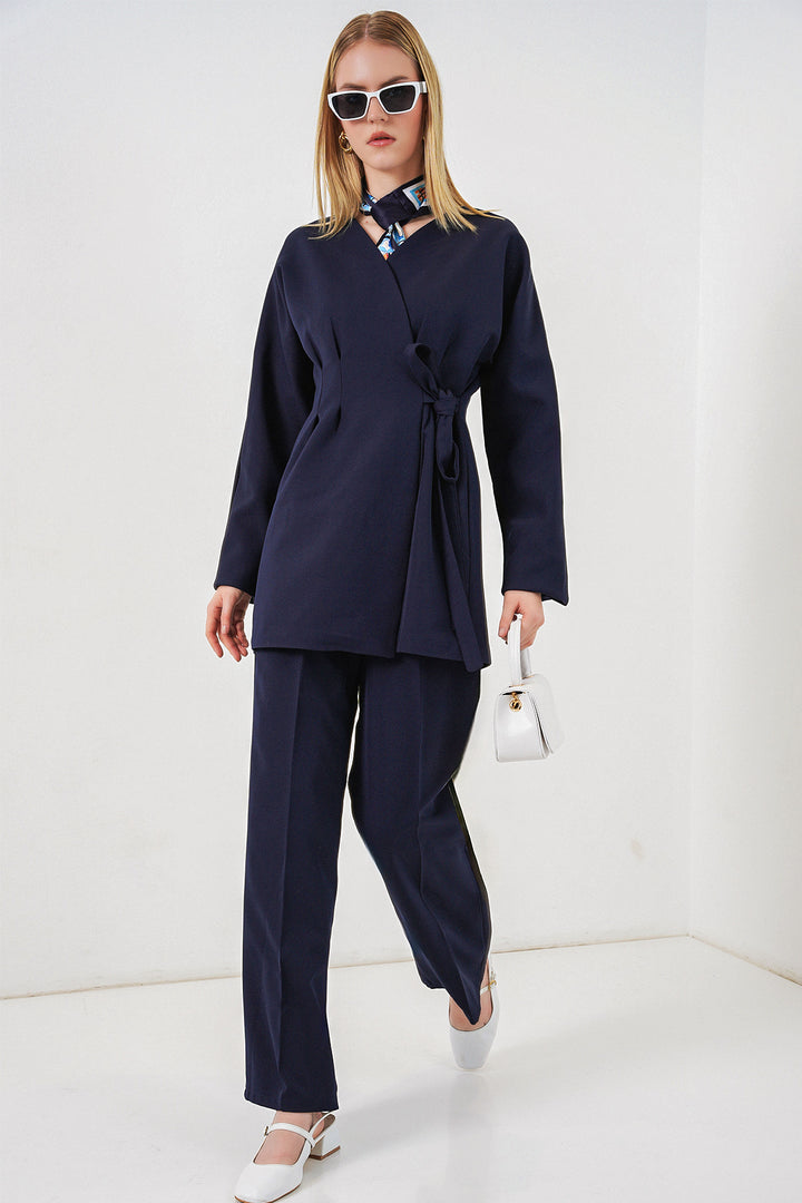 Bigdart Veste Pantalon Femme à Nouer sur le Côté 30099 - Bleu marine