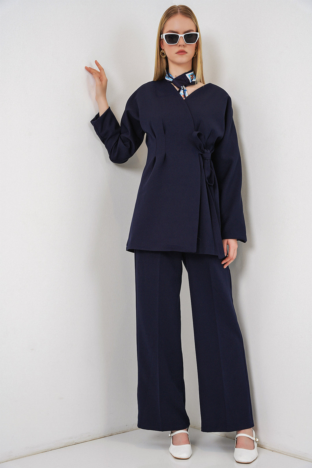 Bigdart Veste Pantalon Femme à Nouer sur le Côté 30099 - Bleu marine