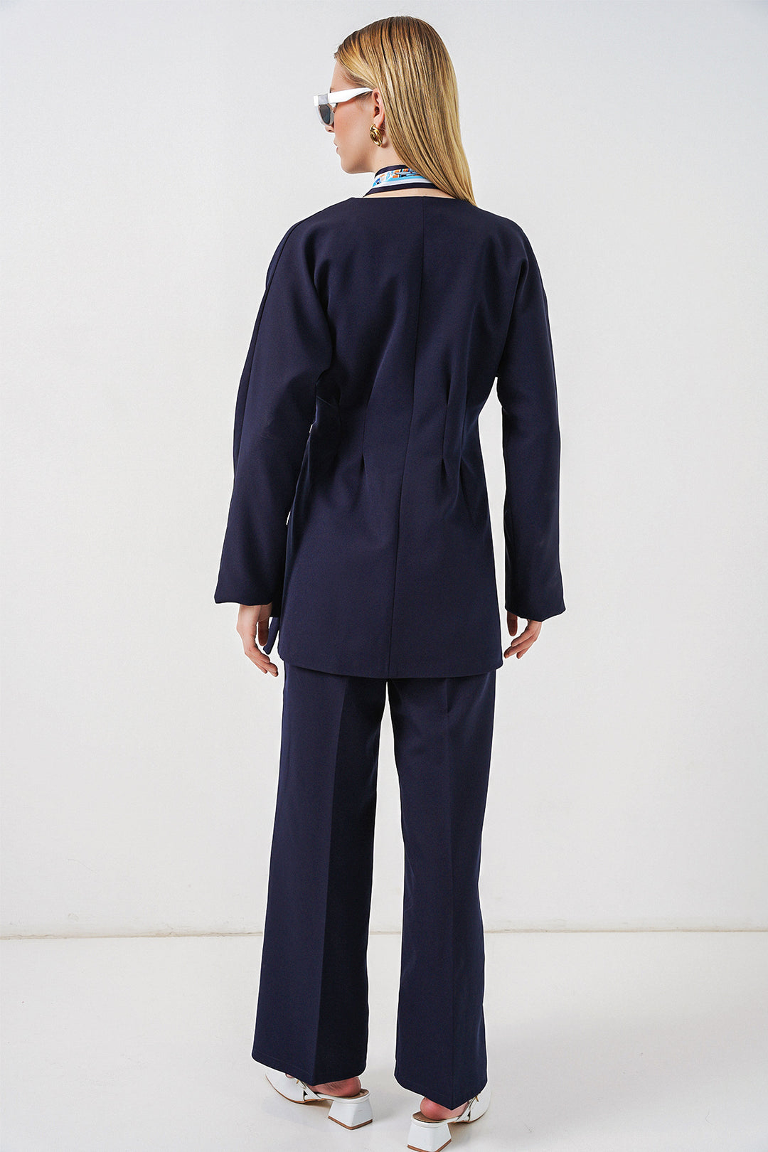 Bigdart Veste Pantalon Femme à Nouer sur le Côté 30099 - Bleu marine