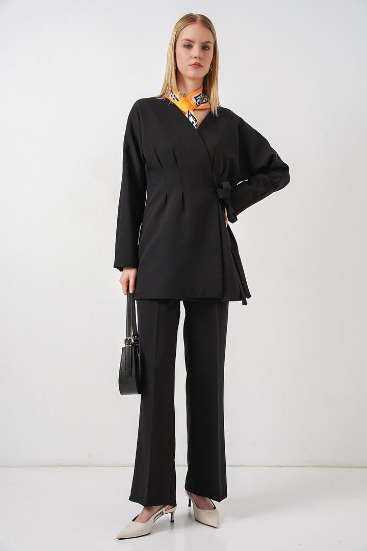 Bigdart Veste Pantalon Femme à Nouer sur le Côté 30099 - Noir