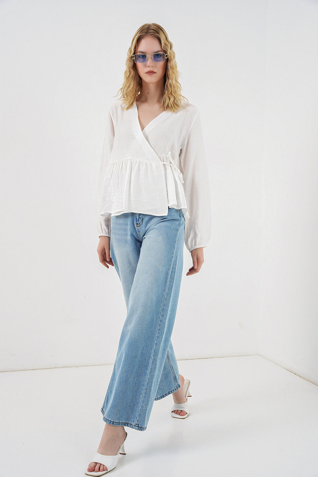 Bigdart Blouse à manches longues à nouer sur le côté pour femme 996 - Blanc
