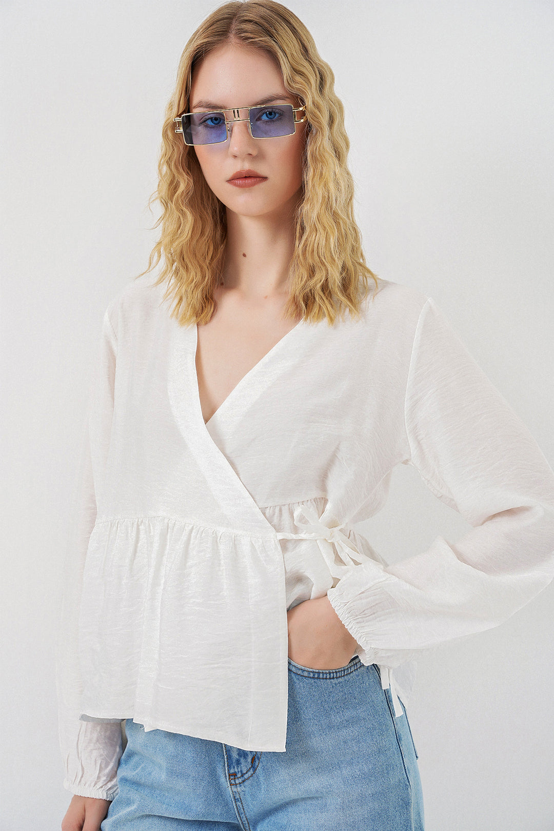 Bigdart Blouse à manches longues à nouer sur le côté pour femme 996 - Blanc