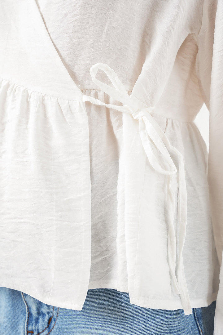 Bigdart Blouse à manches longues à nouer sur le côté pour femme 996 - Blanc