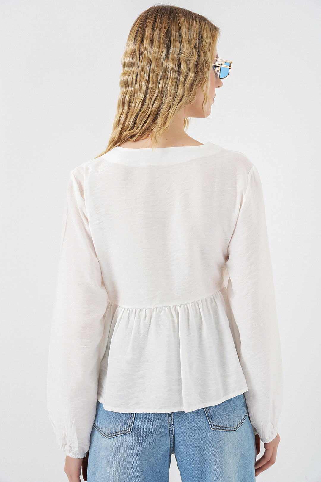 Bigdart Blouse à manches longues à nouer sur le côté pour femme 996 - Blanc