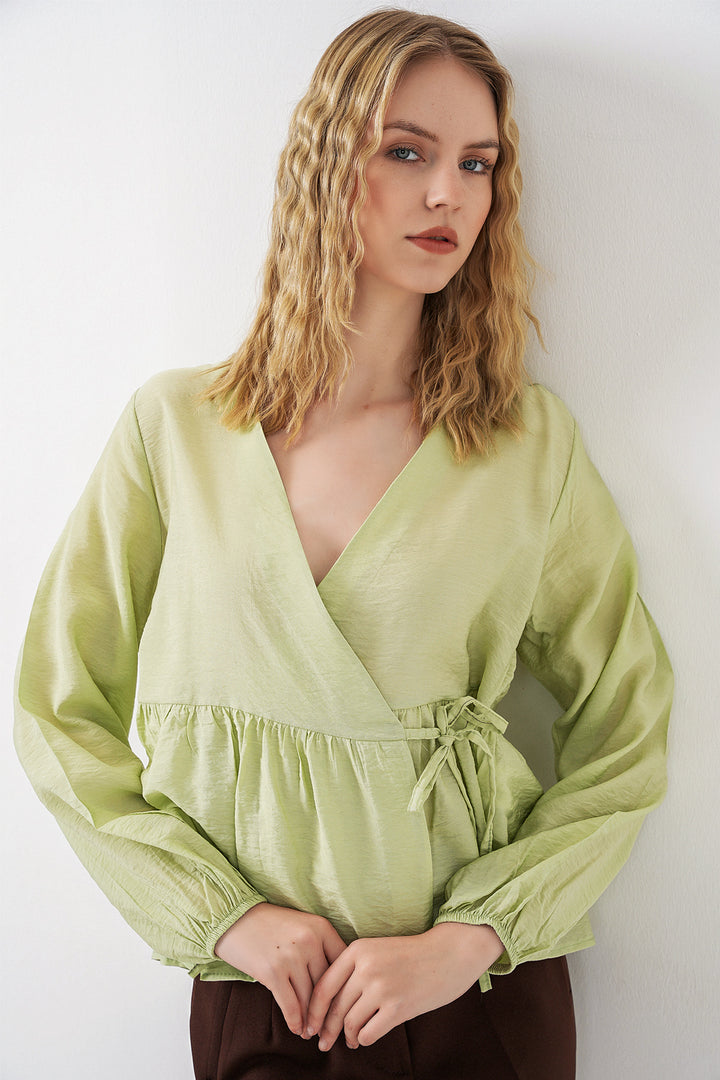 Bigdart Blouse à manches longues nouée sur le côté pour femme 996 - E.Vert