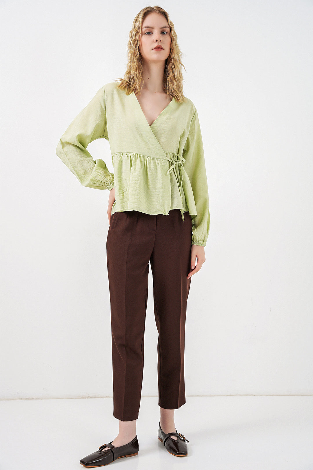 Bigdart Blouse à manches longues nouée sur le côté pour femme 996 - E.Vert