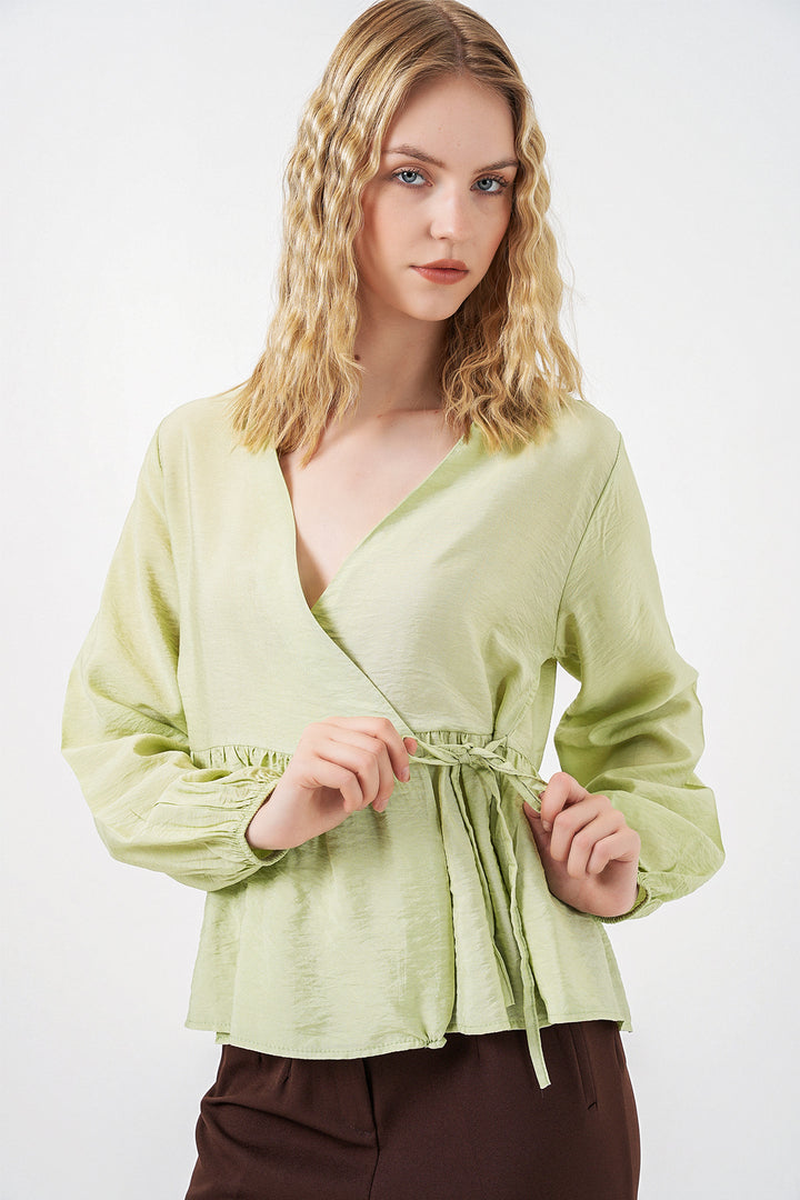 Bigdart Blouse à manches longues nouée sur le côté pour femme 996 - E.Vert