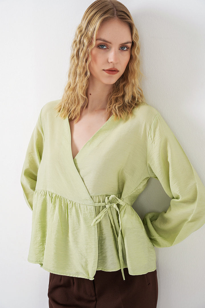Bigdart Blouse à manches longues nouée sur le côté pour femme 996 - E.Vert