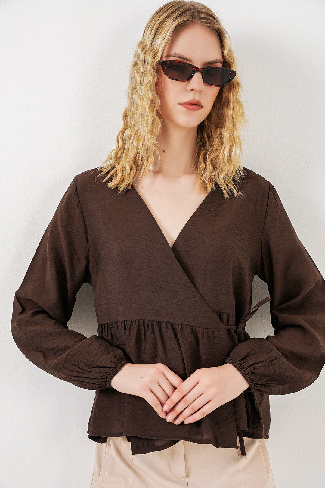 Bigdart Blouse à manches longues à nouer sur le côté pour femme 996 - Marron