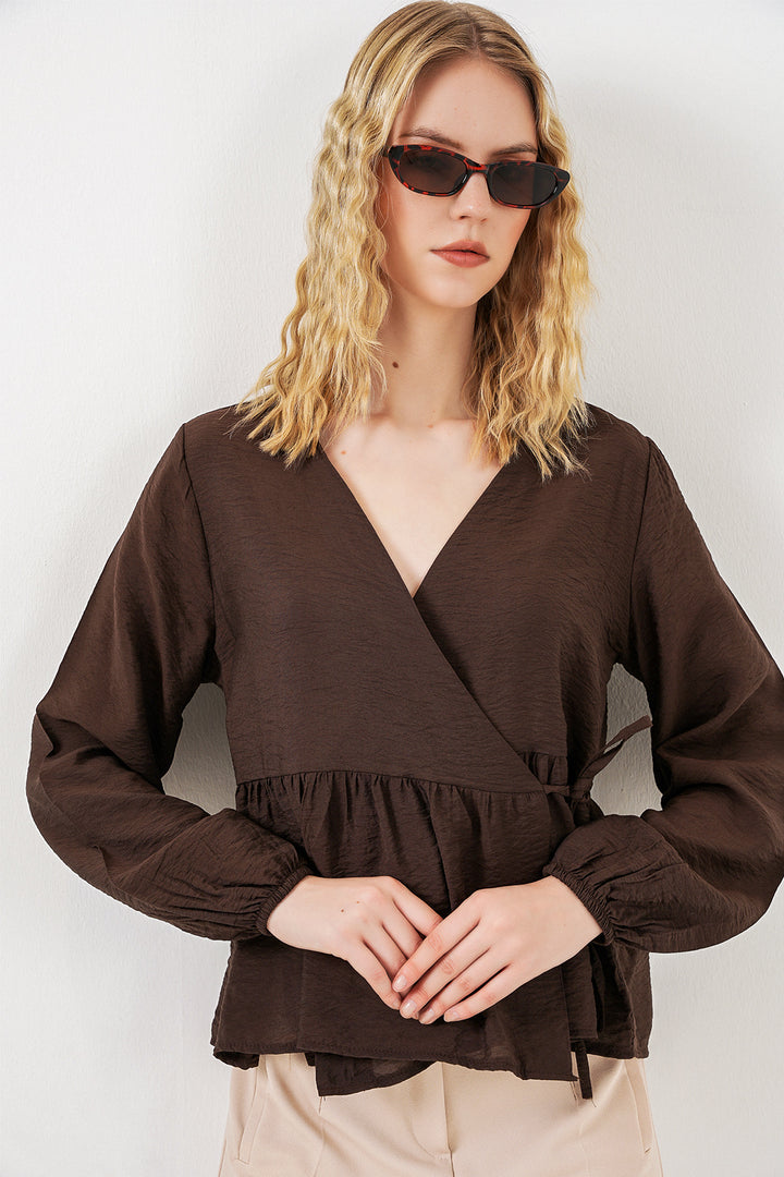 Bigdart Blouse à manches longues à nouer sur le côté pour femme 996 - Marron