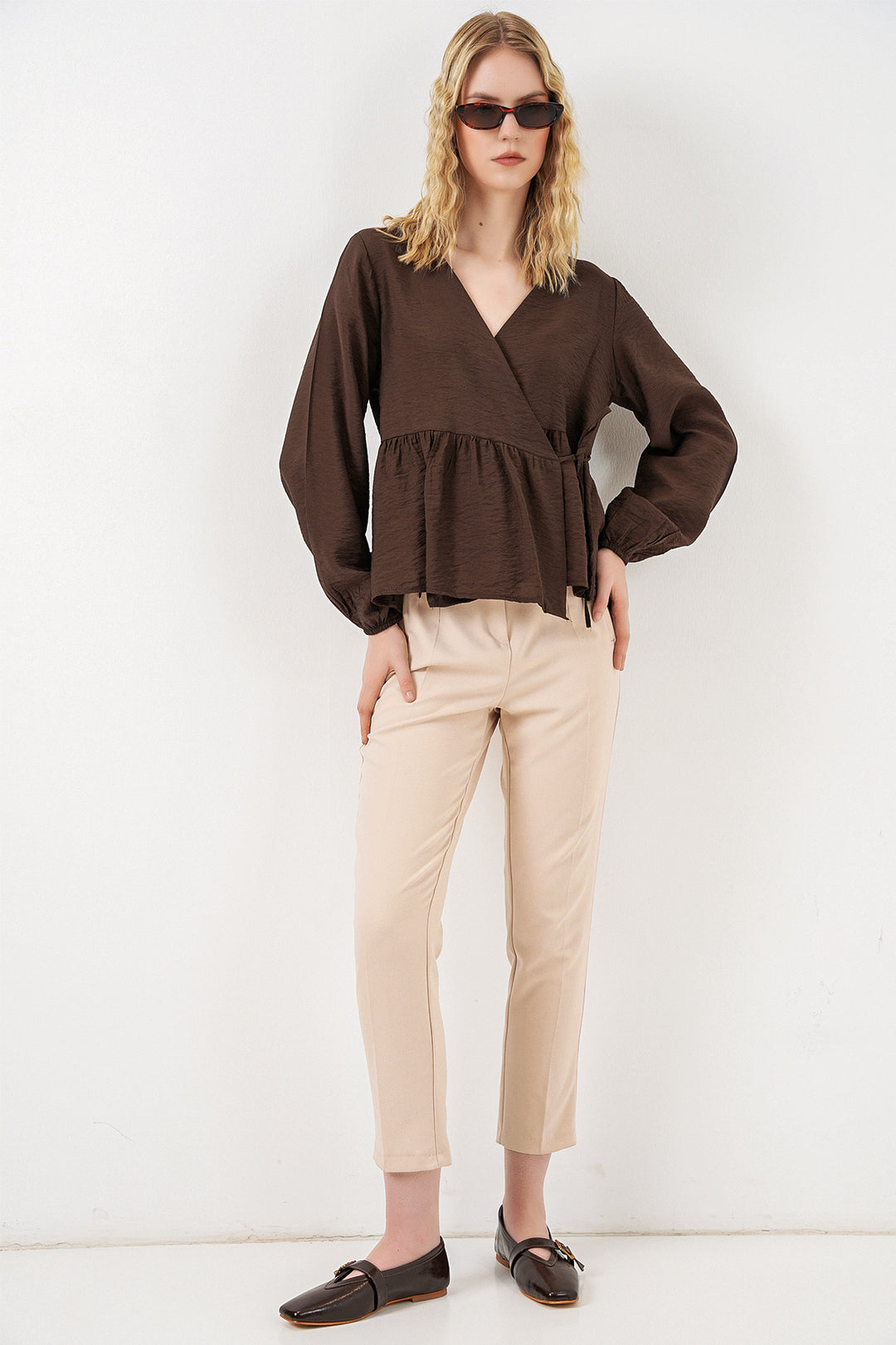 Bigdart Blouse à manches longues à nouer sur le côté pour femme 996 - Marron