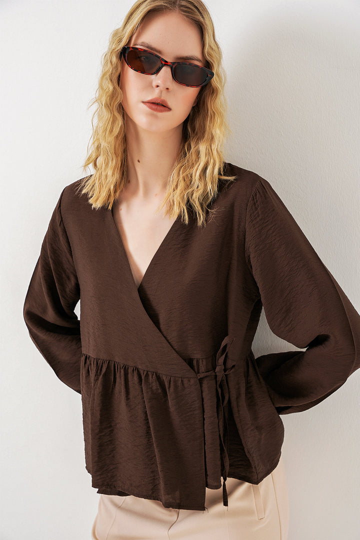 Bigdart Blouse à manches longues à nouer sur le côté pour femme 996 - Marron