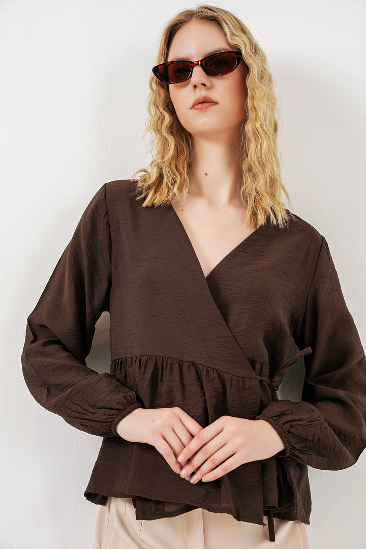 Bigdart Blouse à manches longues à nouer sur le côté pour femme 996 - Marron