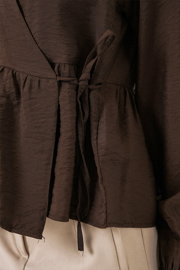 Bigdart Blouse à manches longues à nouer sur le côté pour femme 996 - Marron