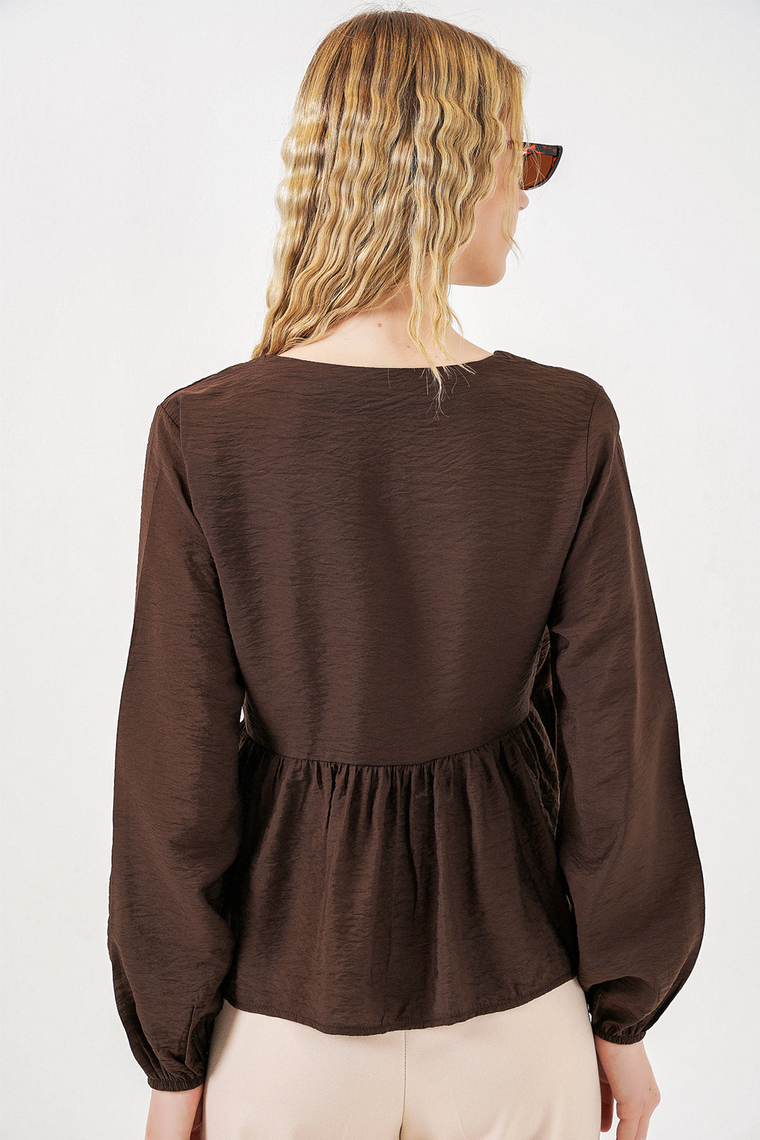 Bigdart Blouse à manches longues à nouer sur le côté pour femme 996 - Marron