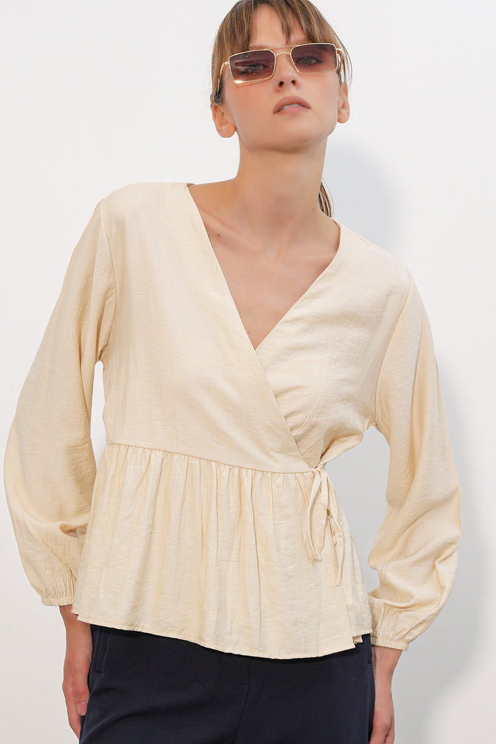 Bigdart Blouse à manches longues à nouer sur le côté 996 - Crème
