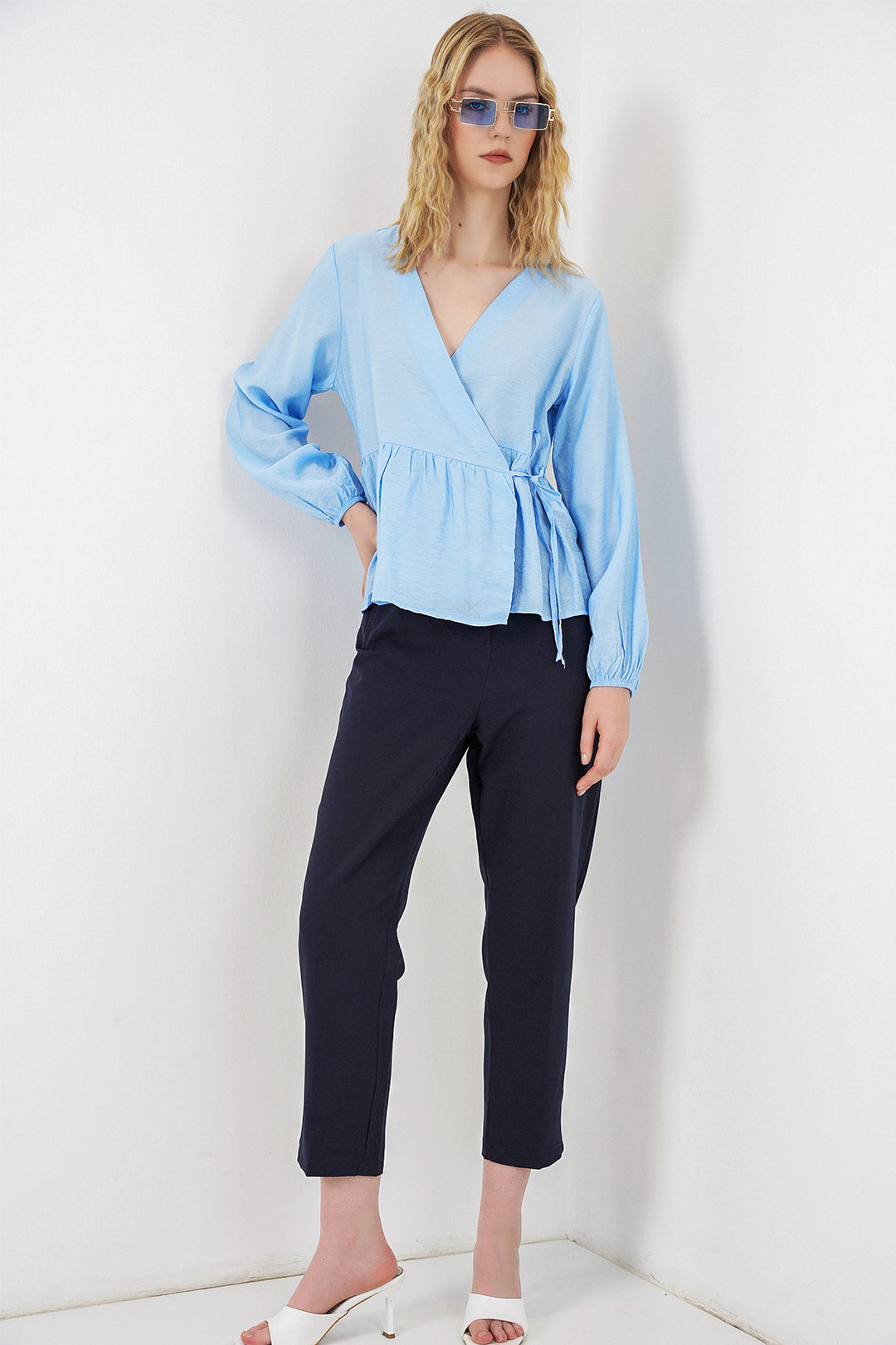 Bigdart Blouse à manches longues nouée sur le côté pour femme 996 - Bleu