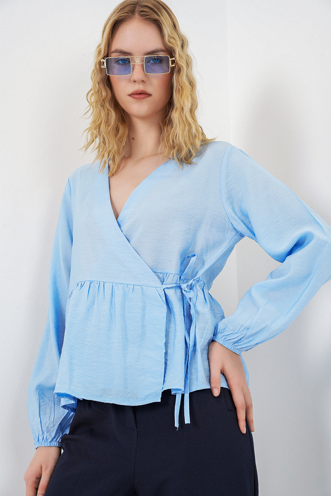 Bigdart Blouse à manches longues nouée sur le côté pour femme 996 - Bleu