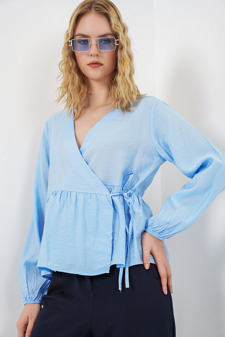 Bigdart Blouse à manches longues nouée sur le côté pour femme 996 - Bleu