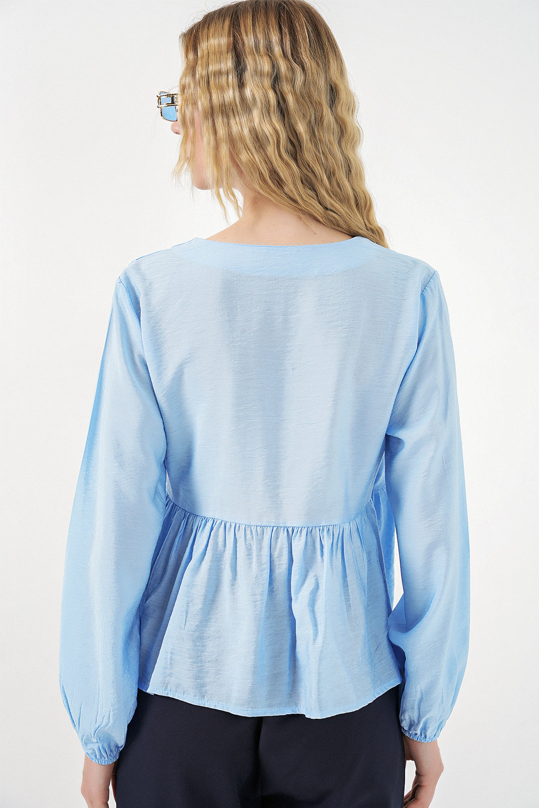 Bigdart Blouse à manches longues nouée sur le côté pour femme 996 - Bleu