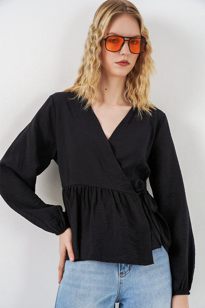 Bigdart Blouse à manches longues à nouer sur le côté pour femme 996 - Noir