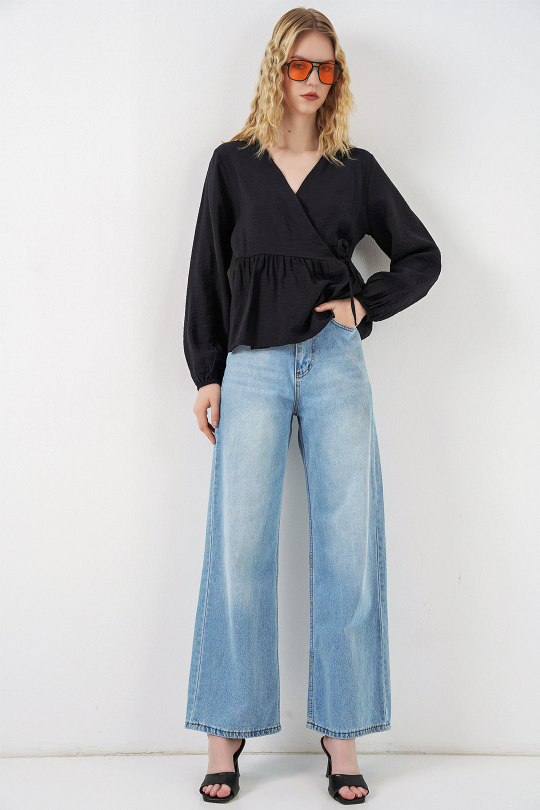 Bigdart Blouse à manches longues à nouer sur le côté pour femme 996 - Noir