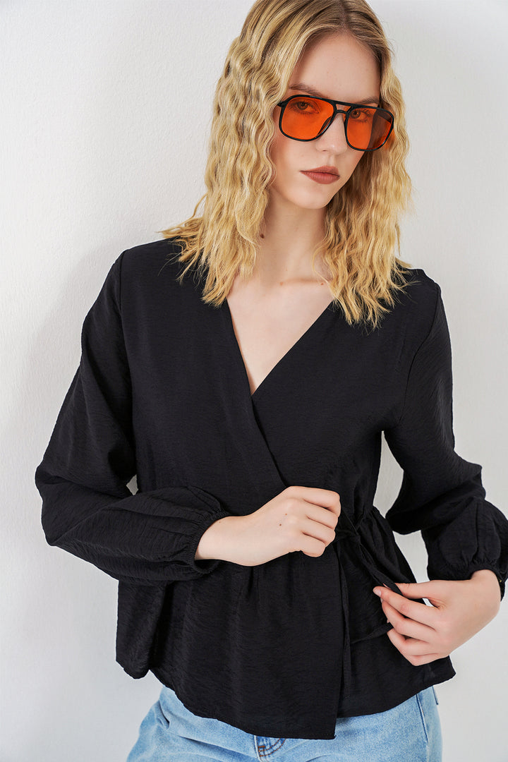 Bigdart Blouse à manches longues à nouer sur le côté pour femme 996 - Noir